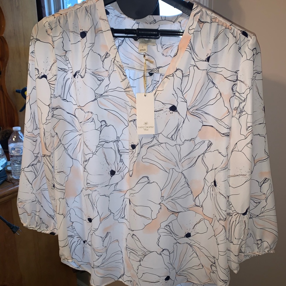 Large white flower blouse